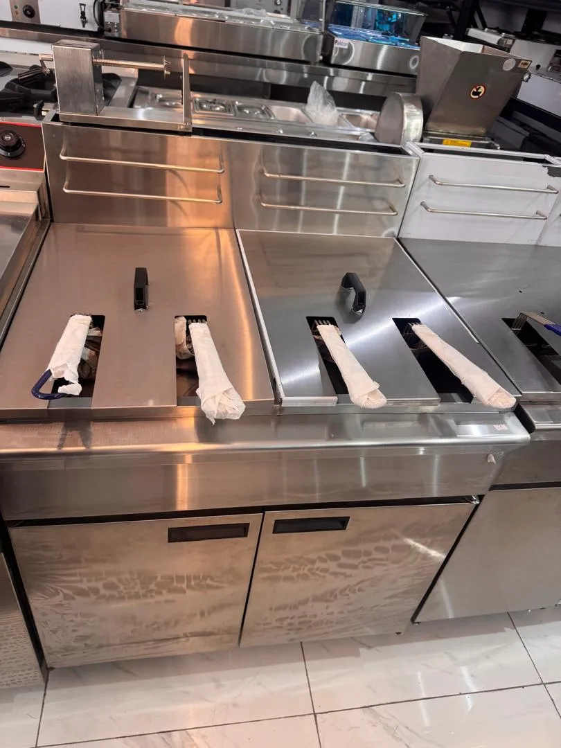 Stainless steel commercial fryer units with storage bases